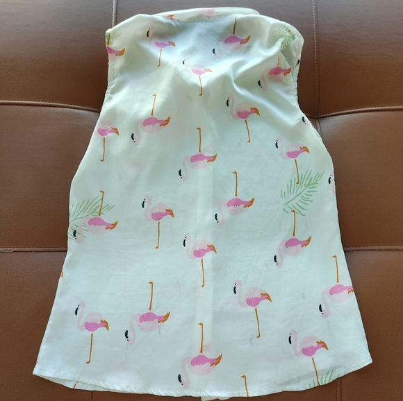 Flamingo Tie-Front Button-Up Blouse - White and Pink - Size Small - Picture 4 of 6